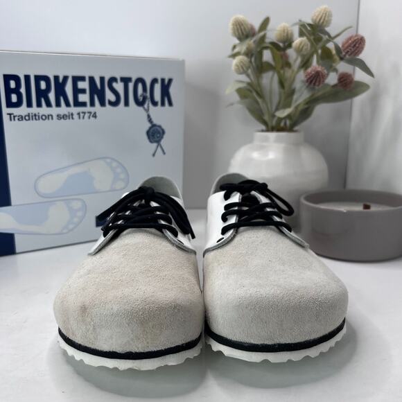 Birkenstock Maine Patent Leather Suede Shoe White Regular Fit Women 7/Men 5 NWB - Picture 2 of 10